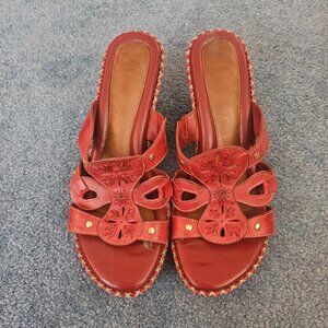 Women's Size 9 1/2 Red Leather "Lucas" Medium Heel Slip On Sandals by Nurture H